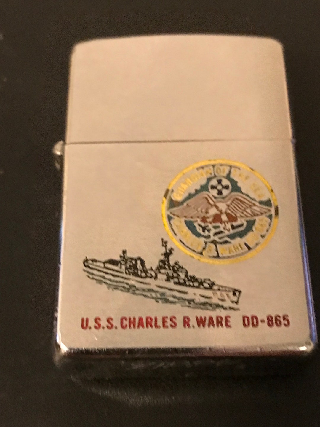 USS Charles R Ware Destroyer DD 865 Zippo Full Size Lighter - Used