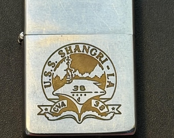 USS Shangri-La Aircraft Carrier CVA-38 Zippo Full Size Lighter - Used 1960