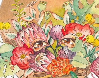 Bouquet for St. Lucy, Flower Art Print, Bouquet Illustration, Botanical Illustration, Saint Illustration