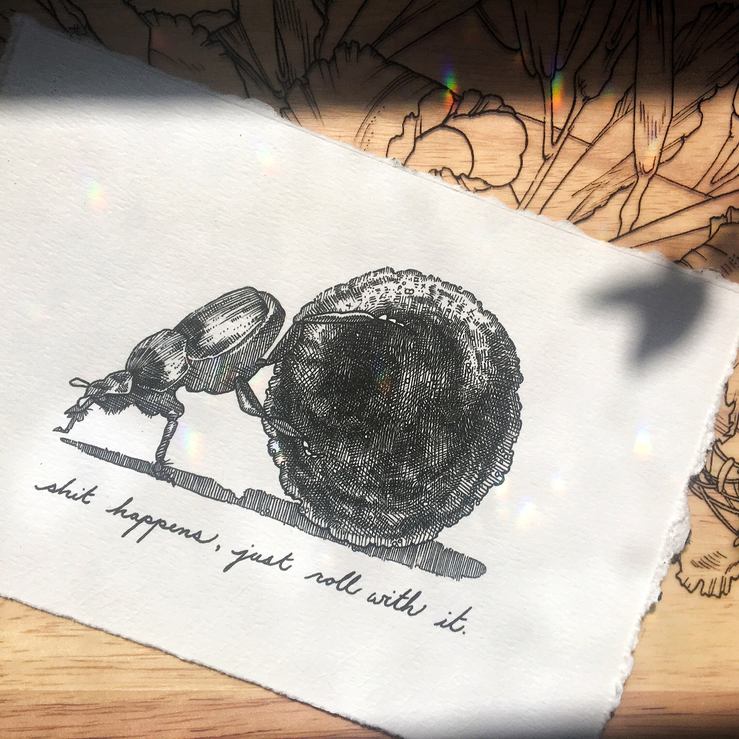 Rolling Shit Two Insect Shit Happens, Just Roll With It Print, Dung Beetle Illustration ...