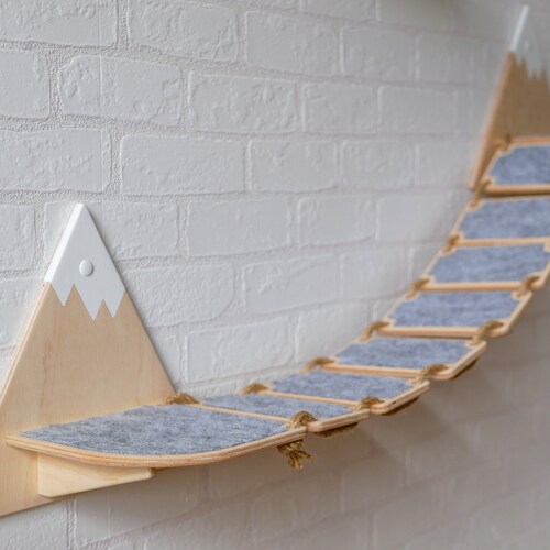 Cat bridge with felt, Cat shelves, Cat furniture wall, Cat ladder floating, Wooden furniture for cat