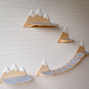 Cat wall shelves Cat wall furniture Cat shelves Cat wall furniture set with felt Gift for cat lovers