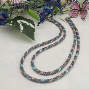 Double Strand Bead Crochet  Floral Necklace