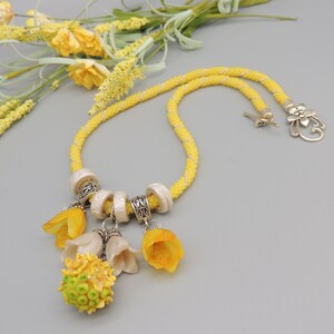 Womens Beaded Necklace with Handcrafted Floral Focals