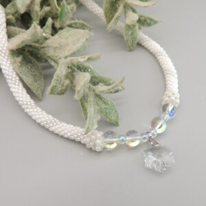 Crystal Snowflake and Aurora Borealis Glass Bead Crochet Necklace