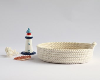 Small shallow dish, rope basket, storage basket, cotton rope basket, rope bowl, key bowl, key dish, jewellery bowl, coin dish