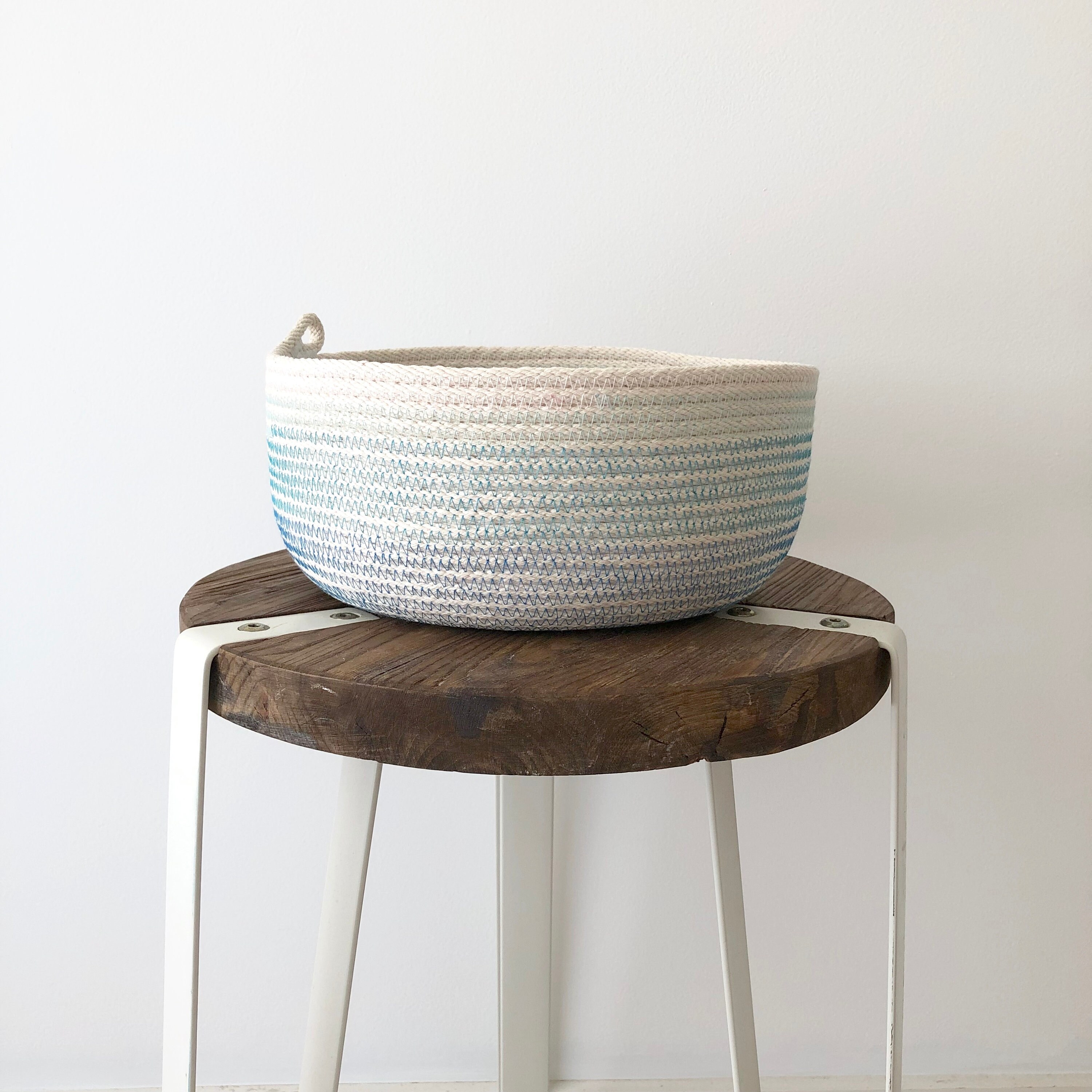 Rope Basket Ombre Blue Storage Basket Rope Bowl Cotton Etsy