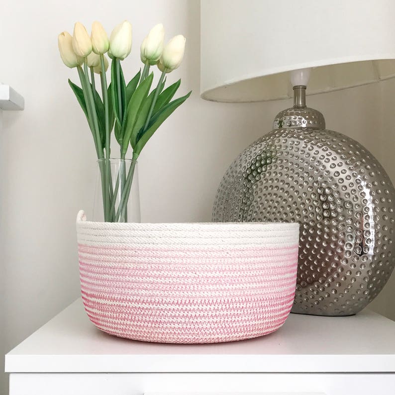 Rope basket ombre pink storage basket rope bowl cotton Etsy