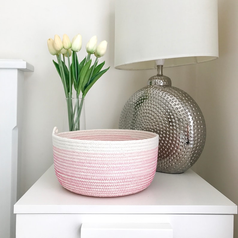 Rope basket ombre pink storage basket rope bowl cotton Etsy