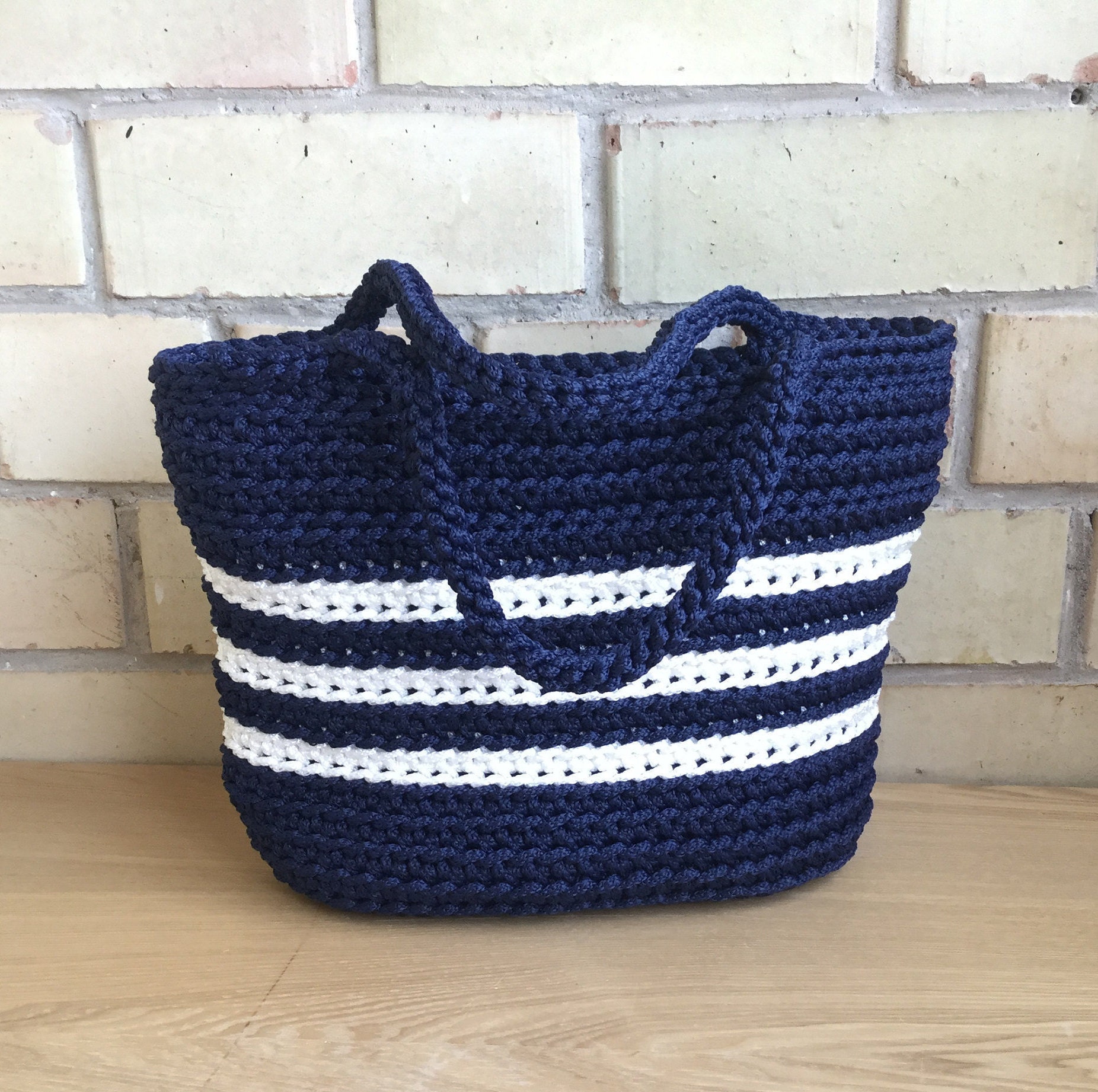 Navy Blue Crochet Summer Beach Bag Stylish Tote Handbag - Etsy