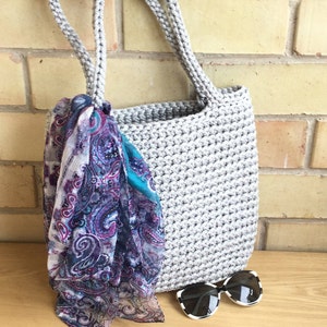 Gray rope bag Crochet basket bag Top Handle bag Crochet Summer Beach bag image 2