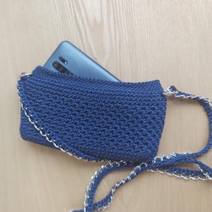 Crochet navy blue purse with strap