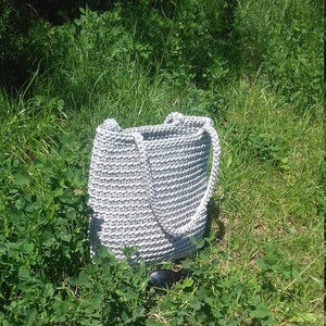 Gray rope bag Crochet basket bag Top Handle bag Crochet Summer Beach bag image 3