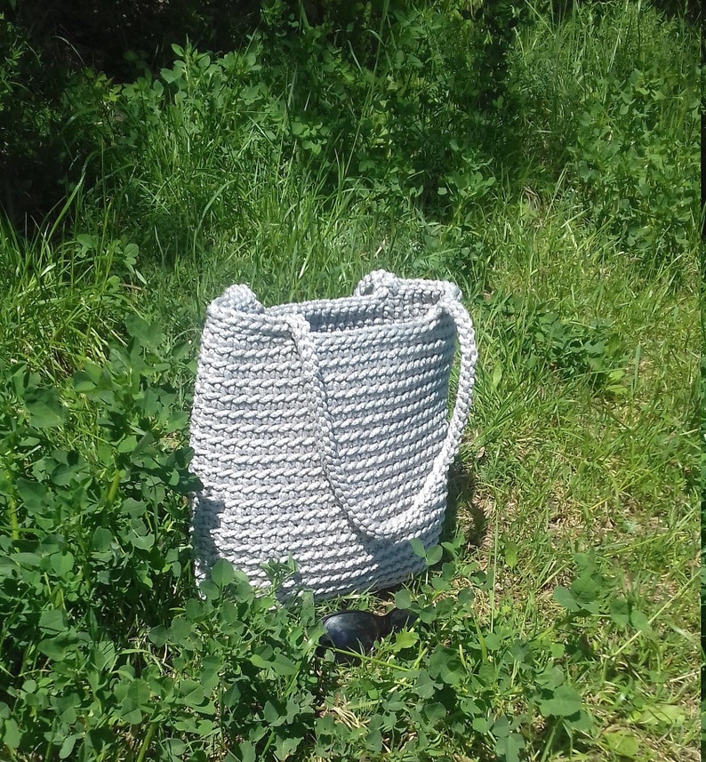 Gray rope bag Crochet basket bag Top Handle bag Crochet Summer Beach bag image 3