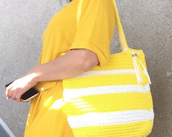 Crochet summer beach bag, fashionable color summer bag, rope bag