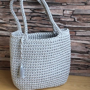 Gray rope bag Crochet basket bag Top Handle bag Crochet Summer Beach bag image 1