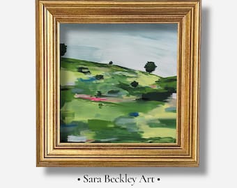 ENGLISH COUNTRYSIDE Rolling Hills Landscape Painting: Small Original Oil Art Print