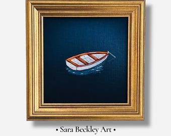 LITTLE RED ROWBOAT Small Original Wall Art Print - Coastal Neutral Decor -Square Art Print - Framed Print - Anthropologie Artist