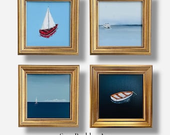 Mini Boat Giclée Print Set, Coastal Still Life Art, Small Framed Art