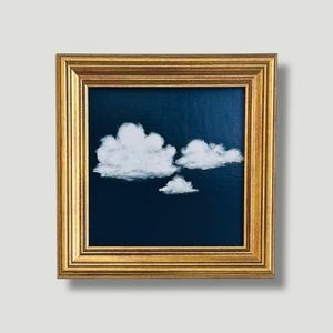 Mini Original Painting Wall Art Print - Coastal Neutral Decor - 5 x 5 Square Print - Storm Cloud Sky Painting