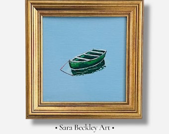GREEN BOAT Painting | Coastal Landscape Art Print | Coastal Decor | Original Oil Painting Style Art Print