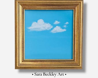 BLUE SKY CLOUDS Painting | Coastal Wall Decor | Mini Art Framed Print | Vintage Print | Storm Cloud | Square Print
