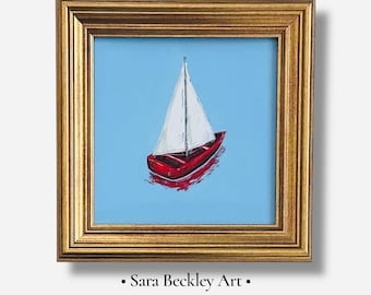 RED SAILBOAT Giclee Print | Coastal Still Life Art | Framed Print