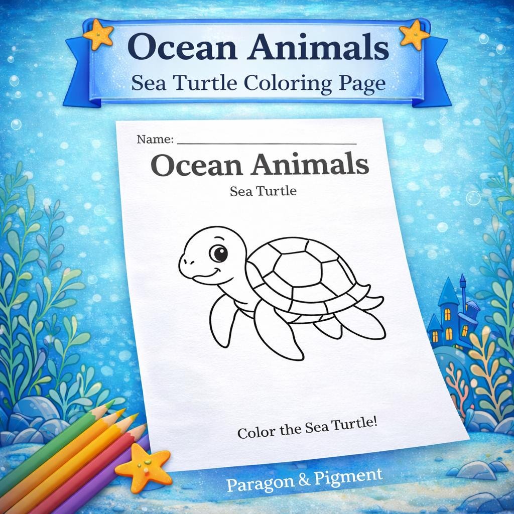 Sea Turtle Worksheet.pdf Sea Turtle Coloring Page | Kids Ocean Animal Worksheet (printable PDF ...