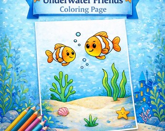 Underwater Fish Friends Coloring Page – Ocean Scene Printable for Kids (Digital Download)