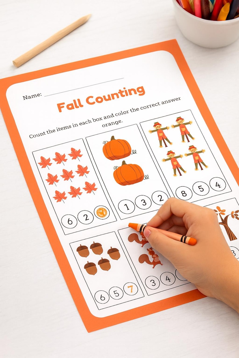 Fall Counting Worksheet | Preschool Math (numbers 1–10) (instant ...
