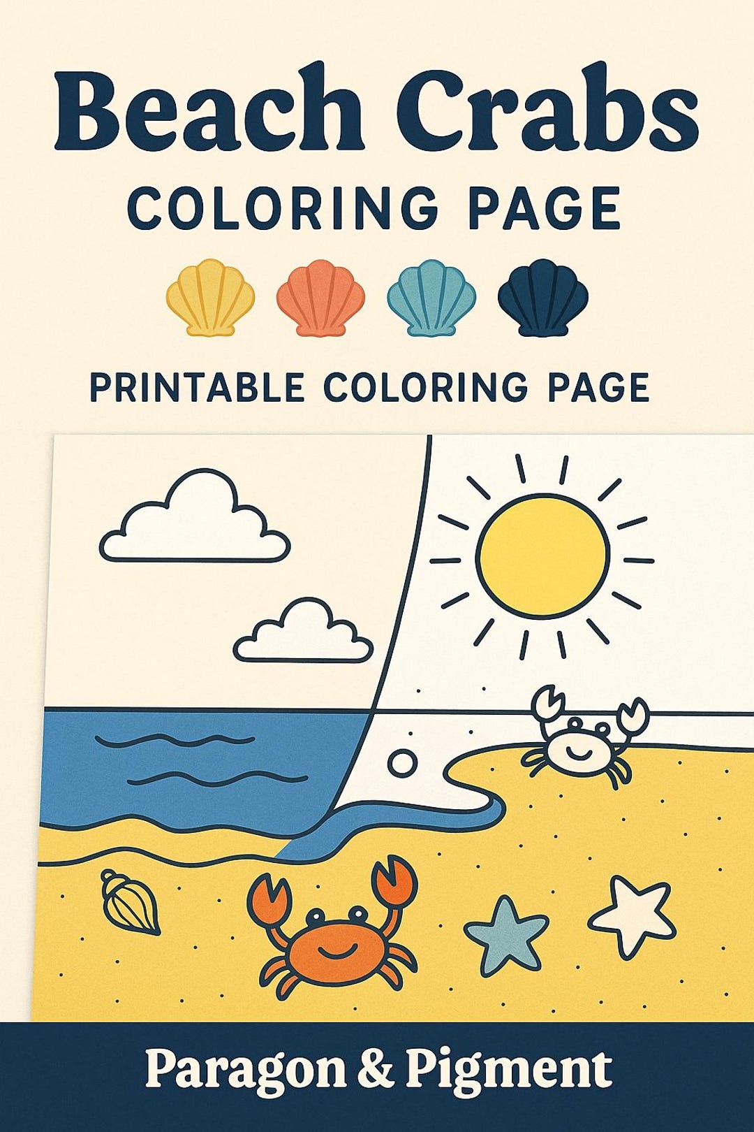 Cute Crab Coloring Page – Beach Scene Printable for Kids | Ocean ...
