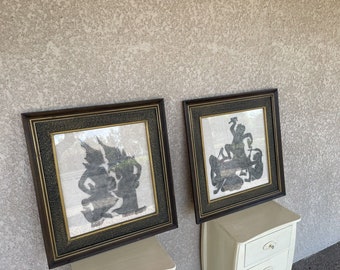 Vintage Temple Rubbing Asian, Siam, Tribal, Thai, MCM Modern Art 20% discount for both