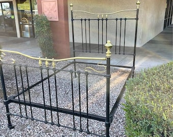 Antique Black Iron and Brass Bed