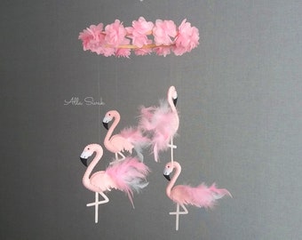 Flamingo baby mobile, Tropical baby mobile, Baby girl mobile, Safari girl nursery decor, Pink flamingo crib mobile