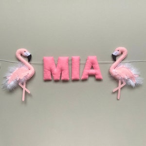 Flamingo name banner, Felt name bunting, Flamingo nursery, Name garland, Felt nursery name, Baby pink nursery, Personalized letters
