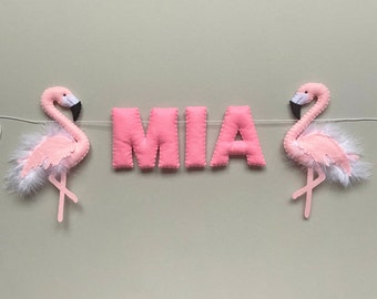 Flamingo name banner, Felt name bunting, Flamingo nursery, Name garland, Felt nursery name, Baby pink nursery, Personalized letters