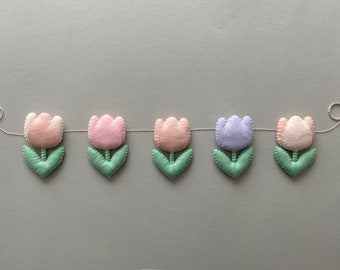 Spring flower garland, Flower nursery, Tulip nursery, Tulip felt garland, Spring tulips, Flower banner, Wild flowers, Felt flower garland
