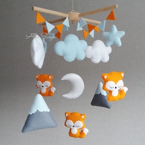 Baby mobile, Woodland baby mobile, Fox mobile, Mountain mobile, Woodland nursery mobile, Fox nursery, Foxes crib mobile, Baby mobile forest