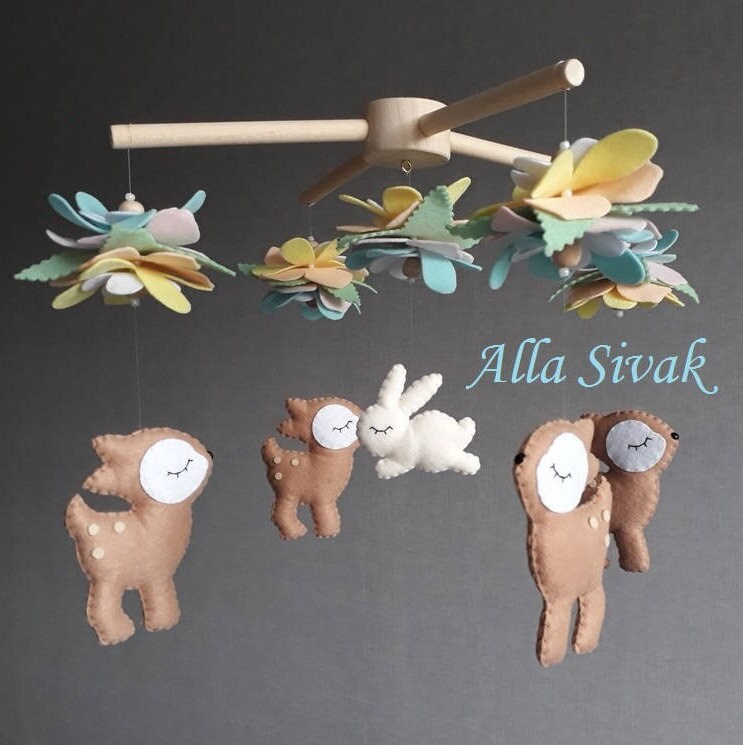 Deer mobile Fawn baby mobile Woodland mobile girl Woodland Etsy