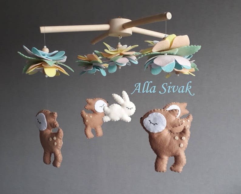 Deer Mobile Fawn Baby Mobile Woodland Mobile Girl Woodland Etsy