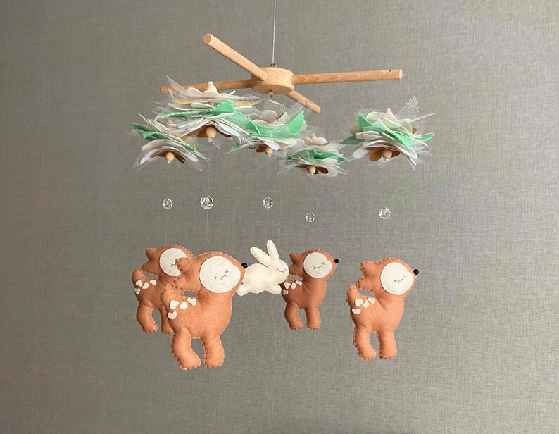 Deer Baby Mobile Woodland Girl Mobile Fawn Mobile Deer Etsy