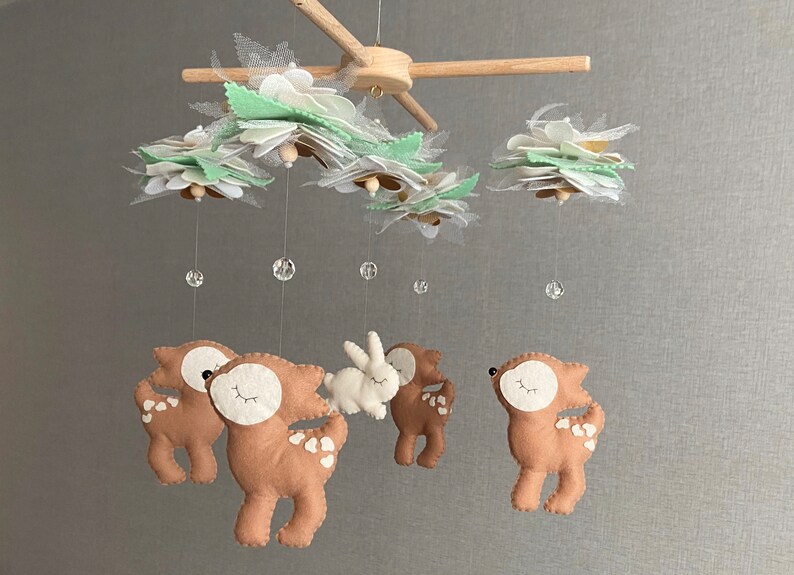 Deer Baby Mobile Woodland Girl Mobile Fawn Mobile Deer Etsy