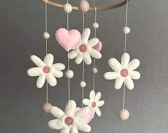 Móvil para niña - Móvil para bebé - Regalo para baby shower - Móvil para bebé - Decoración de habitación infantil con margaritas - Móvil de flores - Móvil para cuna niña - Móvil para habitación infantil
