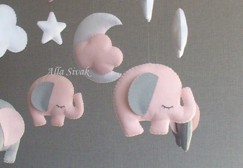 Elephant Baby Mobile Baby Crib Mobile Pink Elephant Mobile Etsy