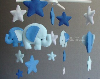 Baby mobile elephant, Blue nursery decor, Elephant mobile, Stars mobile, Baby boy mobile, Blue mobile, Baby shower gift by SweetMobiles