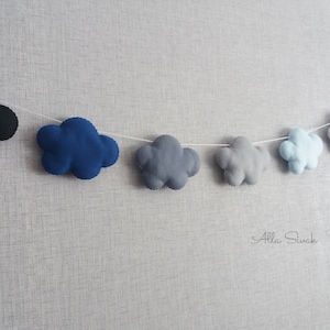 Cloud nursery garland, Cloud banner, Felt cloud garland, Cloud bunting, Cloud baby nursery room decor, Blue nursery decor