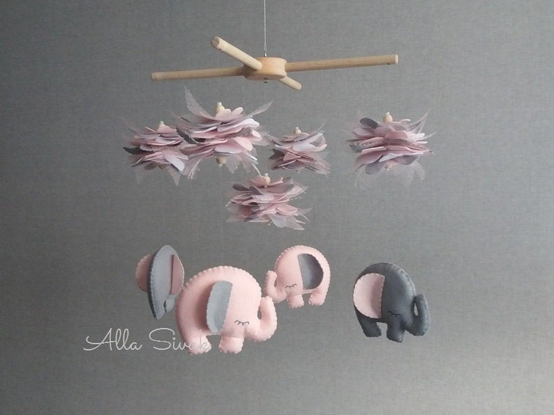 Elephant Girl Mobile Elephant and Flowers Mobile Pink and Etsy