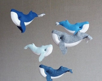 Whale mobile for nursery: Ocean mobile, Whale mobile, Baby mobile boy, Nautical mobile, Whale nursery decor, Sea baby mobile