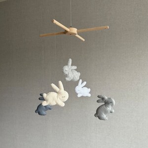 Baby mobile, Bunny baby mobile, Rabbit mobile, Hare mobile, Bunny crib mobile, Grey gender neutral nursery, Bunny nursery decor, Farm mobile