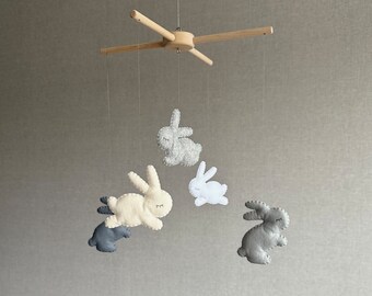 Bunny Baby Mobile, Rabbit Mobile, Hare Crib Mobile, Grey Gender Neutral Nursery, Bunny Nursery Decor, Farm Mobile